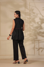 Black Beaded Peplum Shirt