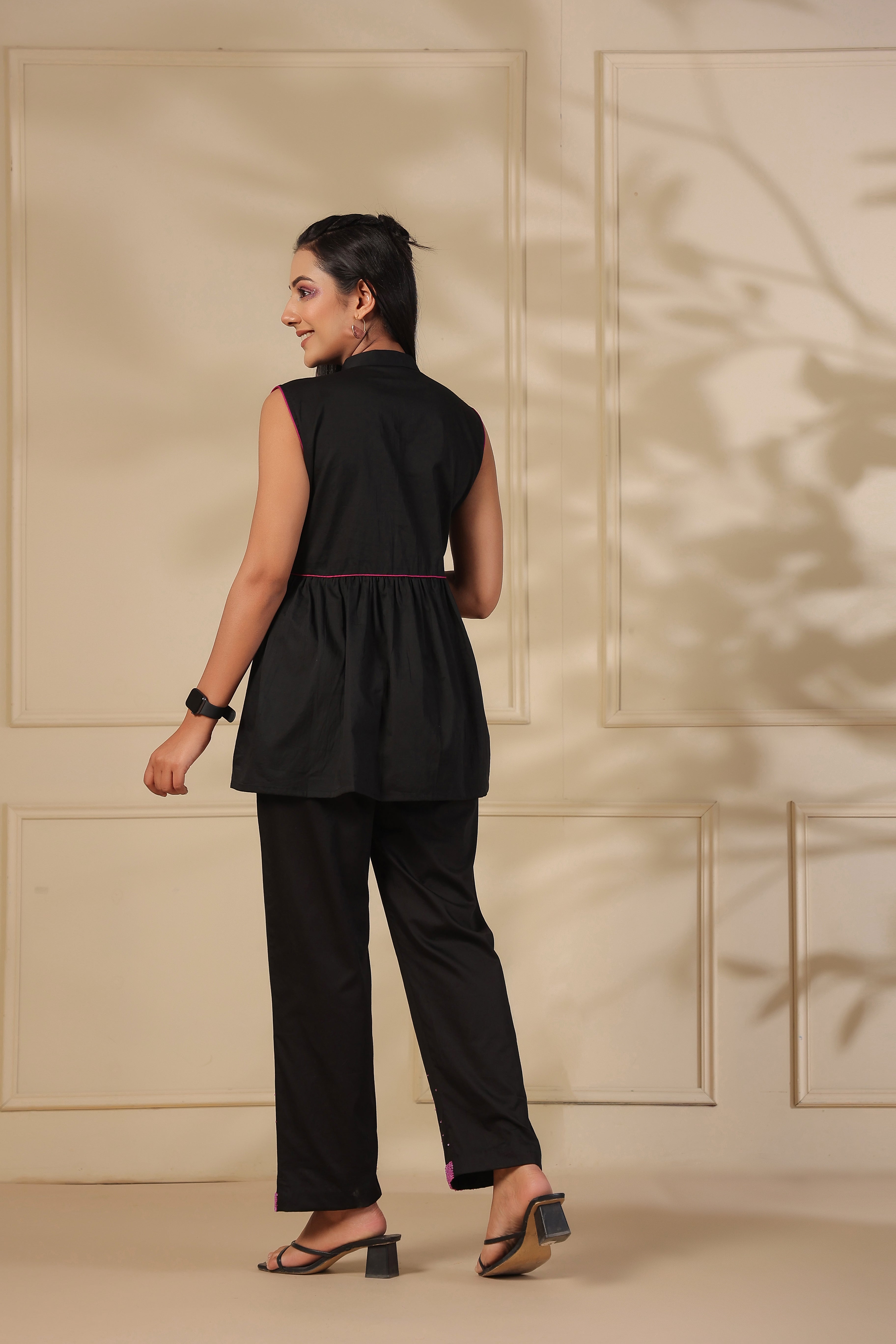 Black Beaded Peplum Shirt