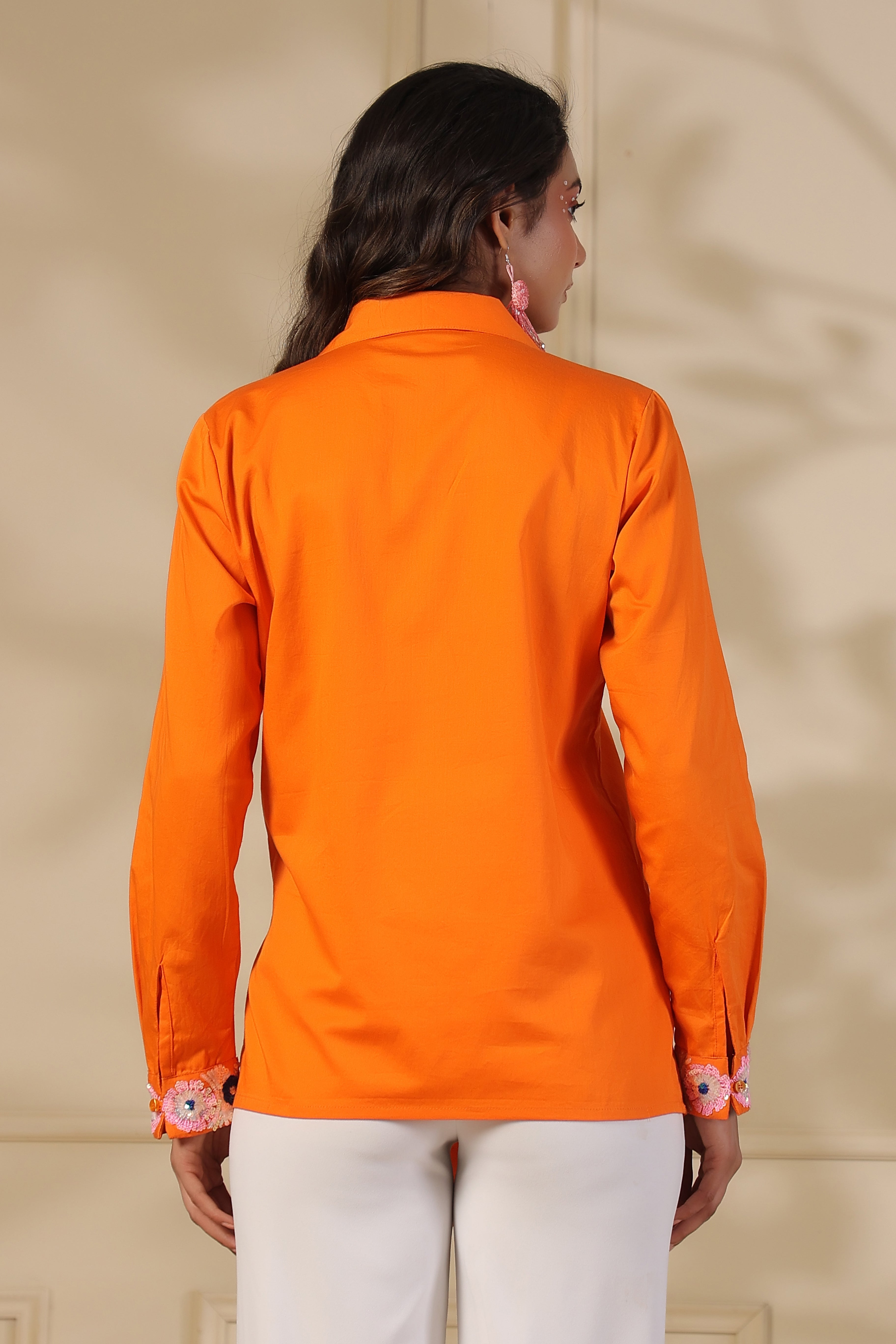 Orange Bar Sequin Knot Shirt