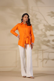 Orange Bar Sequin Knot Shirt