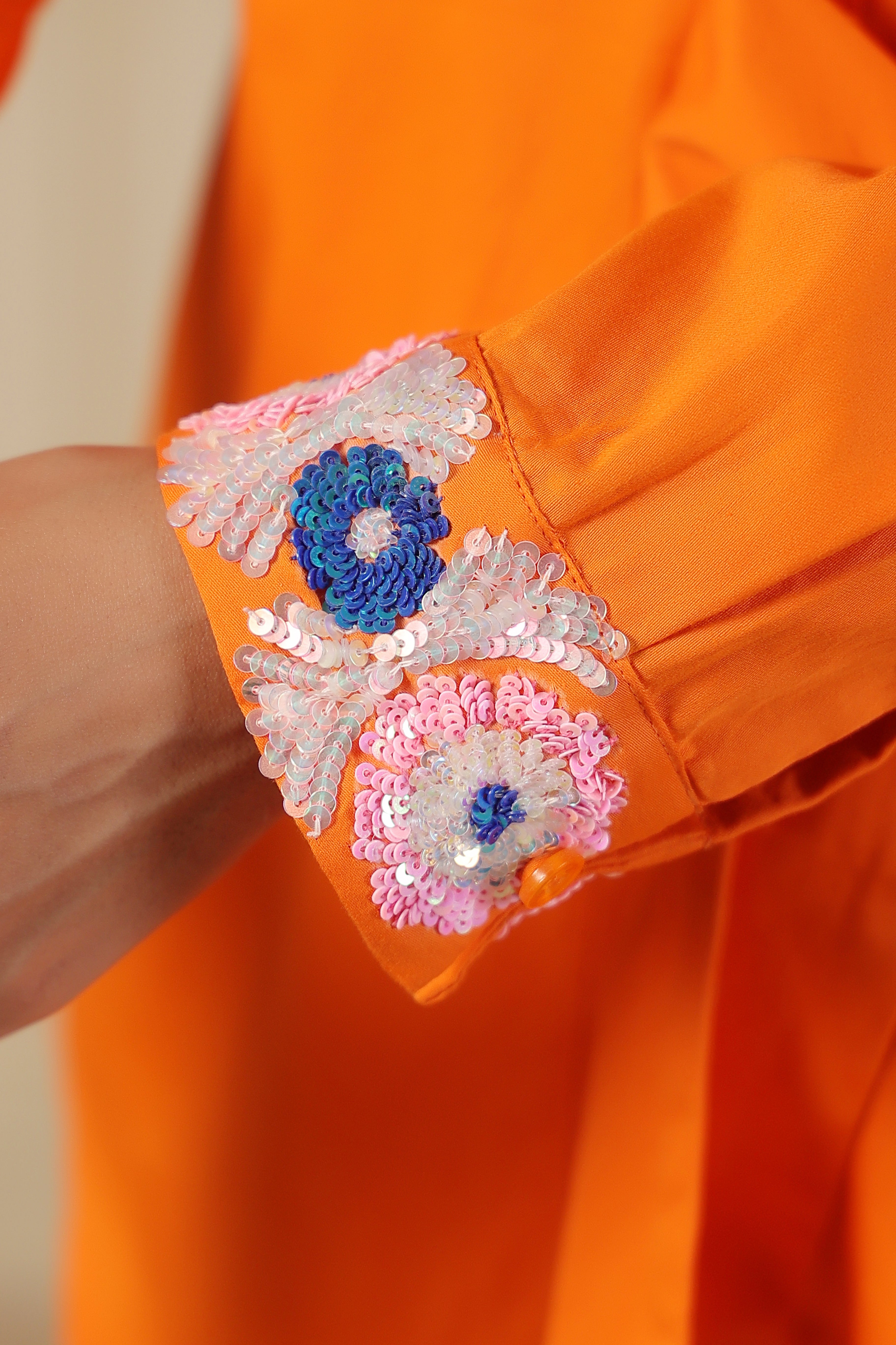 Orange Bar Sequin Knot Shirt