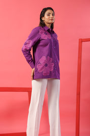 Midnight Blossom Organza Applique Shirt