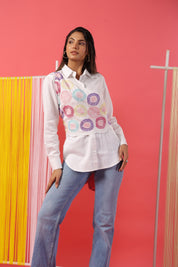 Rainbow Embroidered Tie-up Jacket Shirt