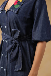 Waist tie knot detail of Aviary Belted Midi Dress