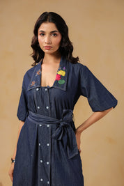Collar embroidery details of Aviary Belted Midi Dress