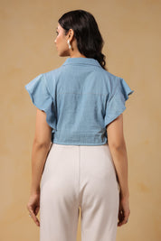 Back view of Flaminglow Crop Top showcasing flutter sleeves