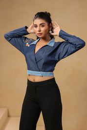 Hexabee Wrap Top with honeycomb embroidery and deep V-neck wrap front