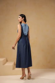 Ridah Honeybee Midi Dress – Back view of sleeveless denim midi with soft gathers