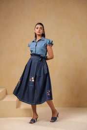 Flowing mid-movement pose in Meadowflair Coord Set capturing skirt volume and handcrafted embroidery — where art meets motion.