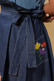 Detailed shot of ruffled waist belt and structured pleats — accentuating the Meadowflair Coord Set’s flattering silhouette.