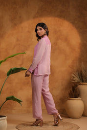 Back view highlighting sheer details of Orchid Bloom Panelled Set
