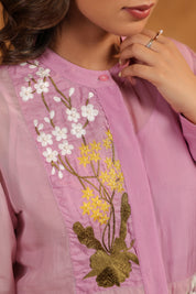 Detailed embroidery view of Orchid Bloom Panelled Set